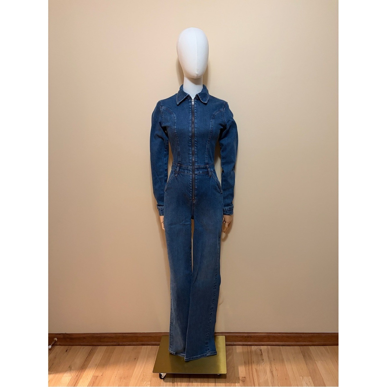 Reformation Talia Retro Flare Denim Jumpsuit Size 2 Comfort Stretch Blue