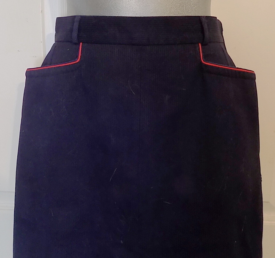 Vintage Navy Blue Straight Skirt Red Trim Guy LaRouche Diffusion Paris W25 SZ 8