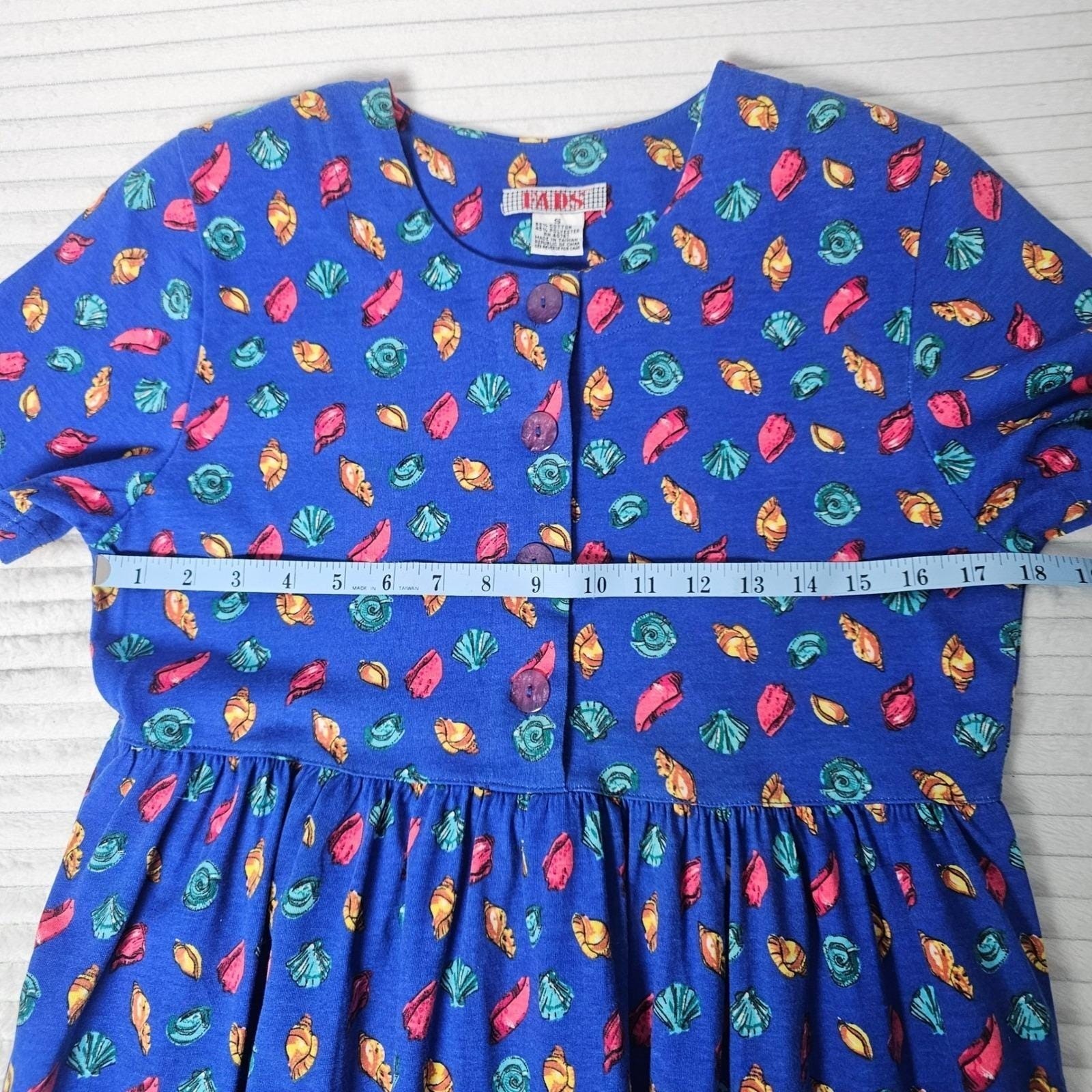 Vtg 90s Seashell Maxi Dress Womens Small Blue Cottagecore Coastal Beachy FADS