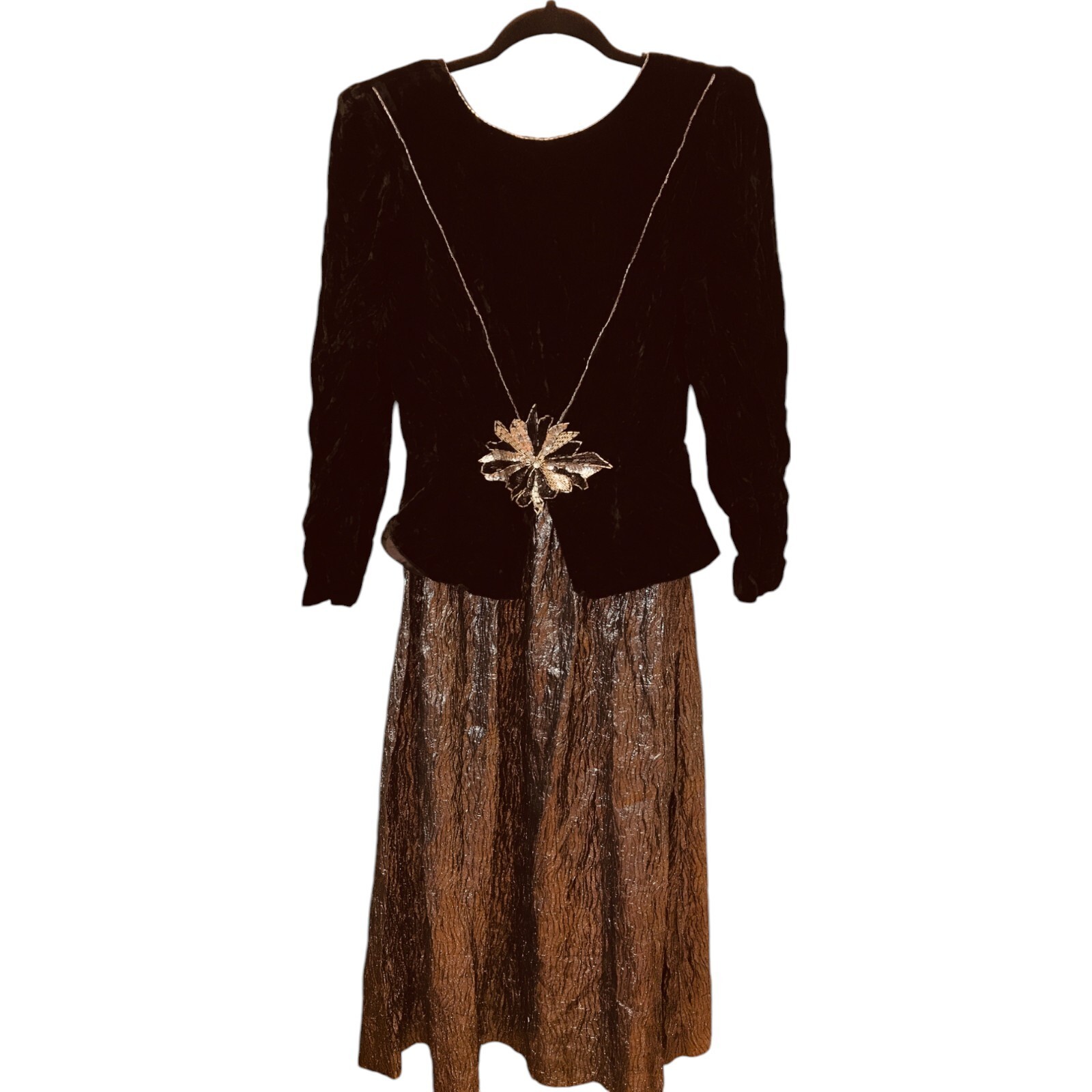 Vintage Ricki Lang for Nuit Womens Black & Gold Evening Dress Velvet Top