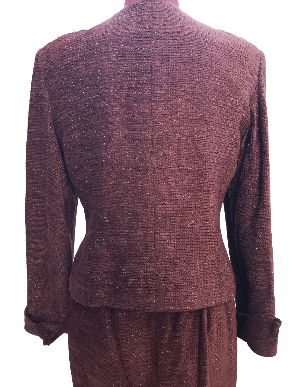 Vintage Criscione Skirt Suit Brown Velour Tweed Lurex Jewel Button 2 Piece Small