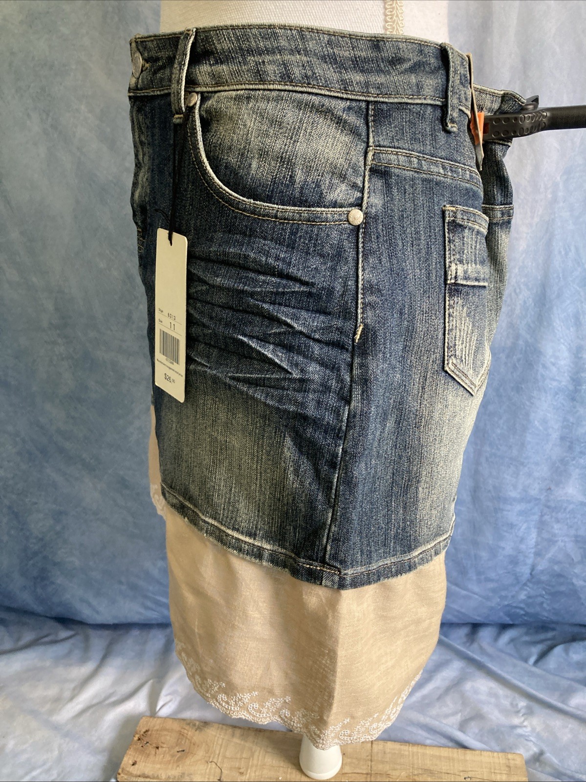 PLATINUM PLUSH 90s Y2K Denim Layered Skirt 6313 Embroidered Distressed Boho NOS