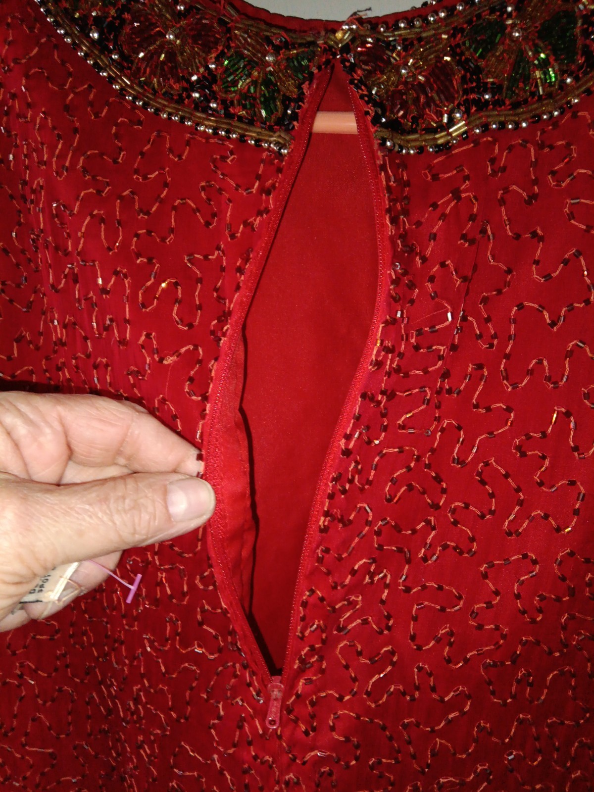 vintage Laurence Kazar red silk beaded and sequined holiday top XL