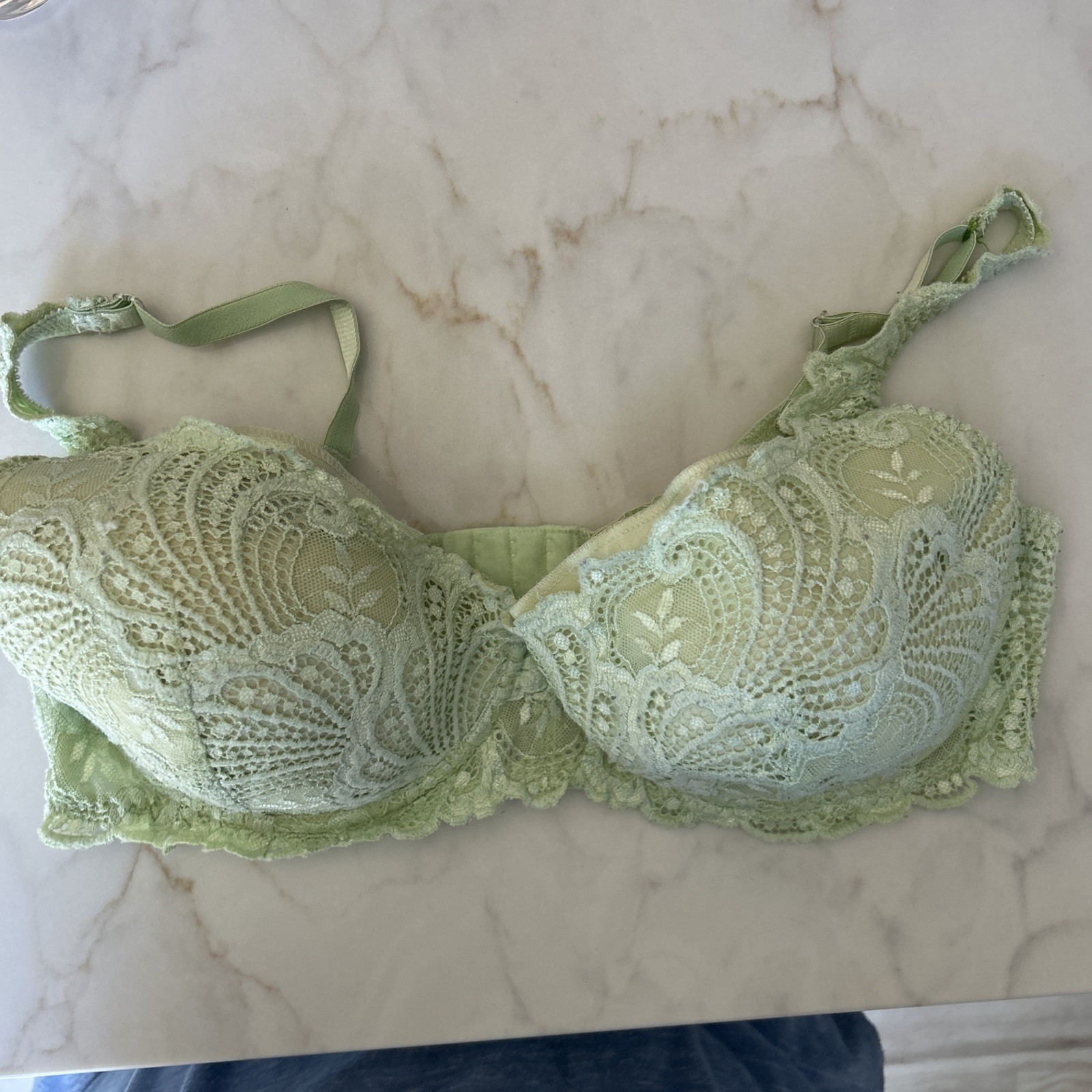 VTG Delicates Bra Womens 42D Seafoam Green Lace Underwire