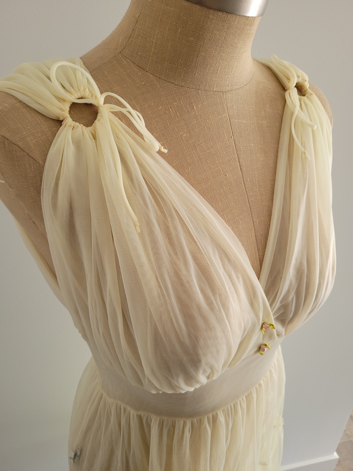 Vintage Amourelle Peignoir Set Babydoll Sheer Yellow Chiffon Nightgown Robe S