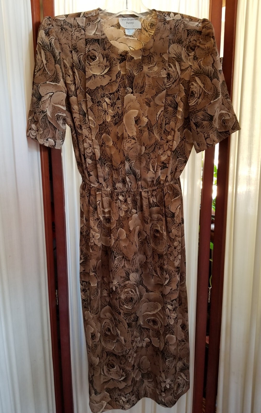 Women’s 3/4 Vintage Dress Pellini by Von Bramlett Fall Colors Brown Floral