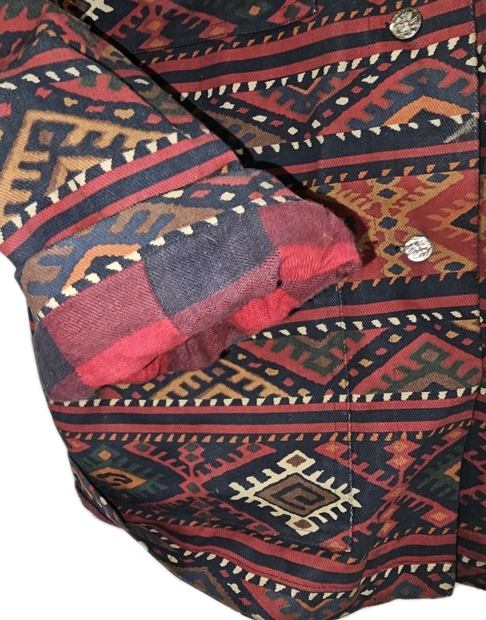 Cambridge Dry Goods Southwest Aztec Jacket Flannel Lined Suede Geometric 1980s