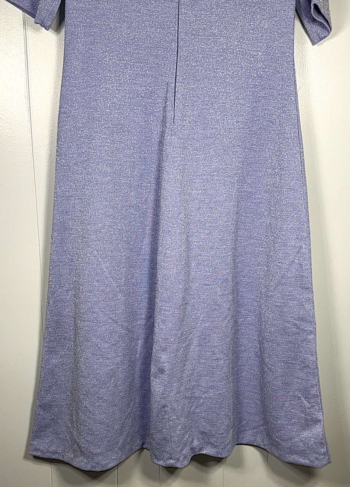 VTG Leslie Fay Knits Mandarin Metallic/Glitter Thread Rhinestone Dress L 12/14