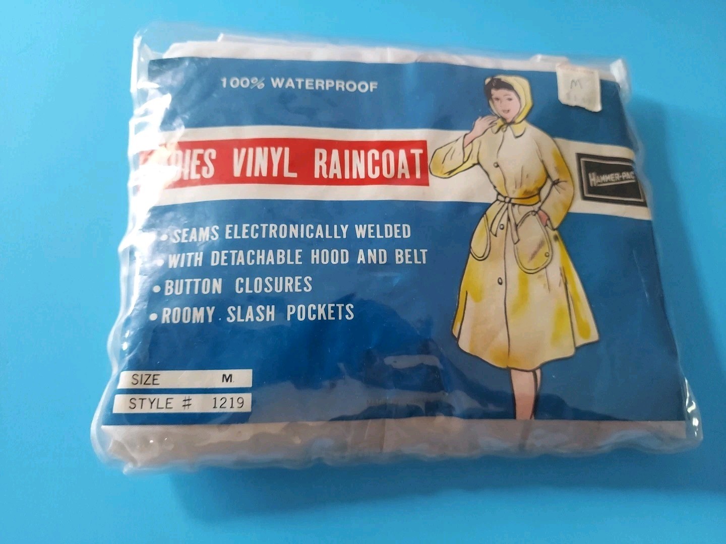 Vintage 60s Ladies Vinyl Raincoat Clear Frosted Size Medium Style #1219 NOS