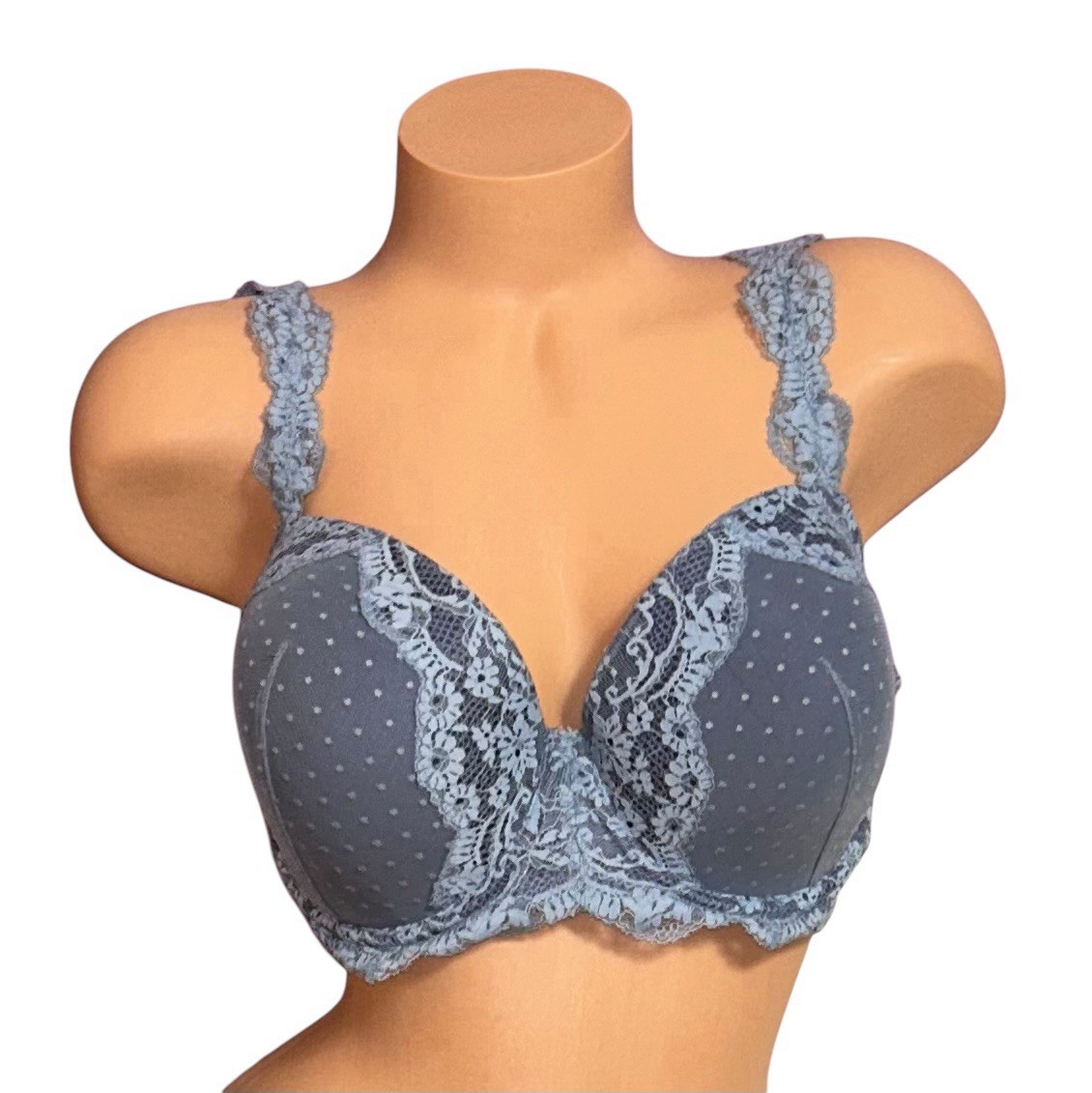 Victoria’s Secret Dream Angels Lined Demi Blue Sheer Lace Overlay Bra 38DD