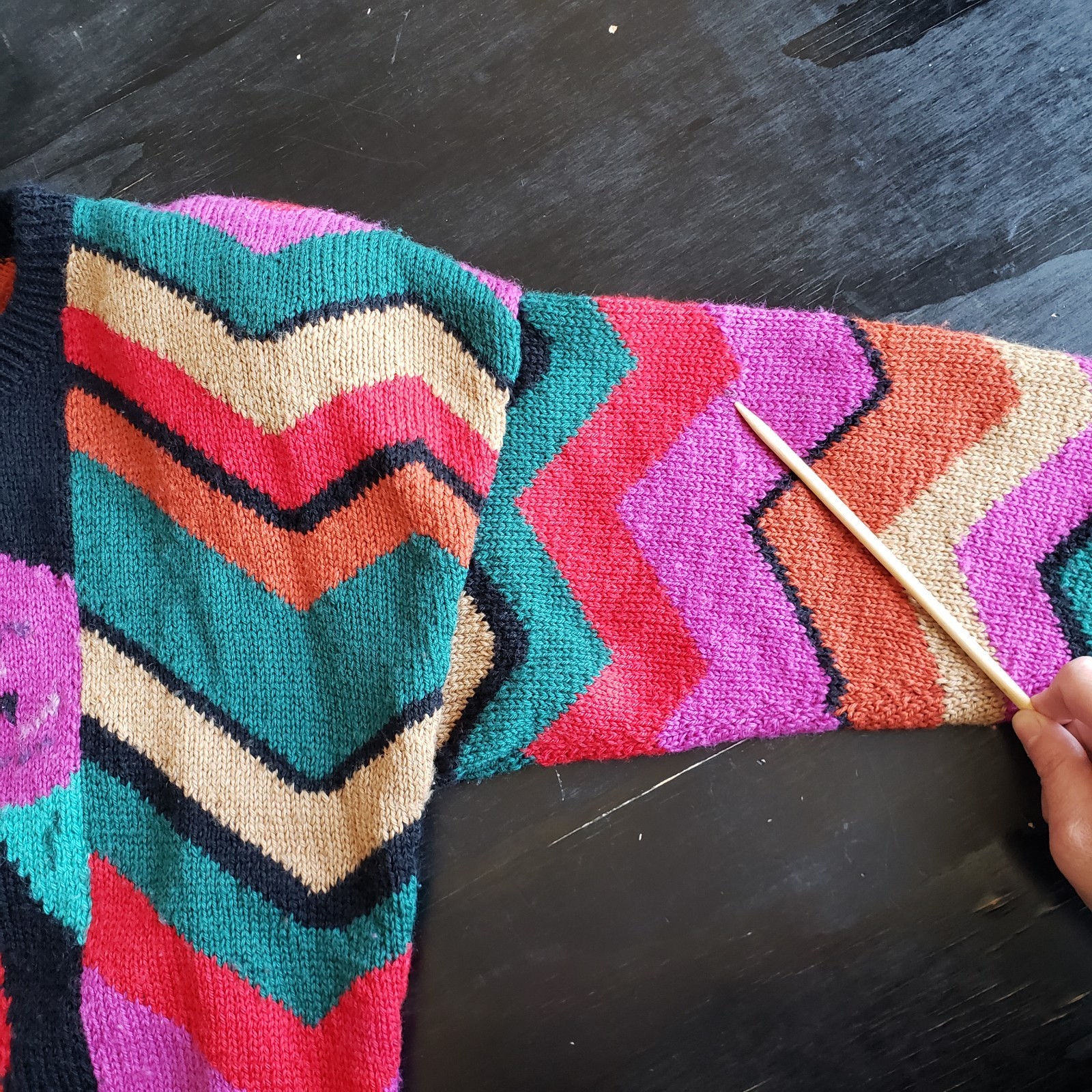 Vintage 80s Sweater M Wool & Mohair Black Bright Roses Stripes Made In England