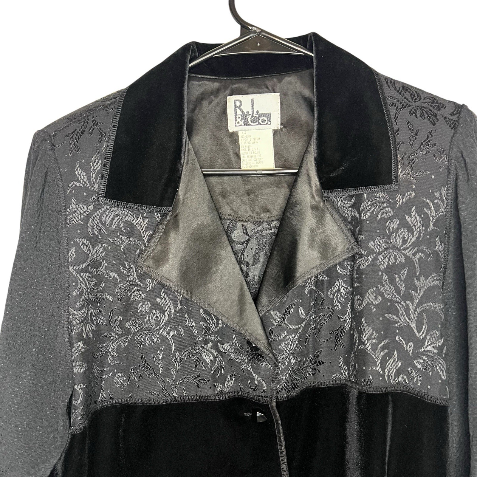 Vintage Black With Velvet Detail Women Formal Collar Shirt Blouse