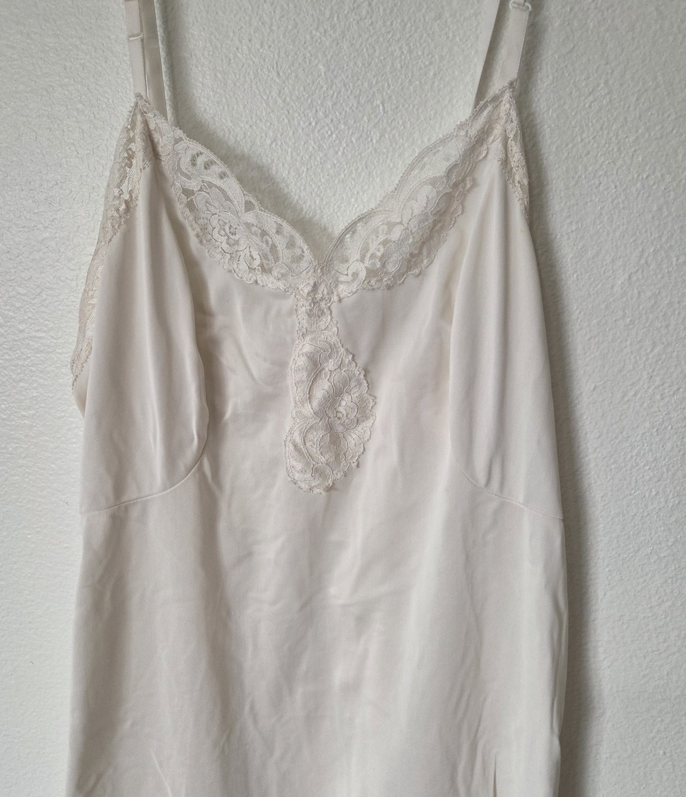 Penneys Gaymode Womens Slip Dress Medium Ivory Vintage Nylon Chiffon Lace Trim