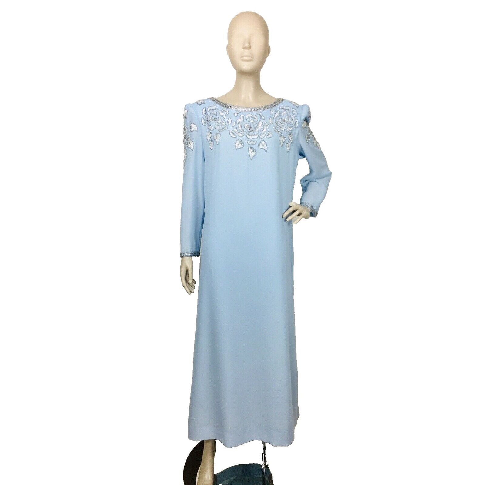 Vintage 60s Victoria Royal Ltd British Crown Full Length Beaded Silk Gown
