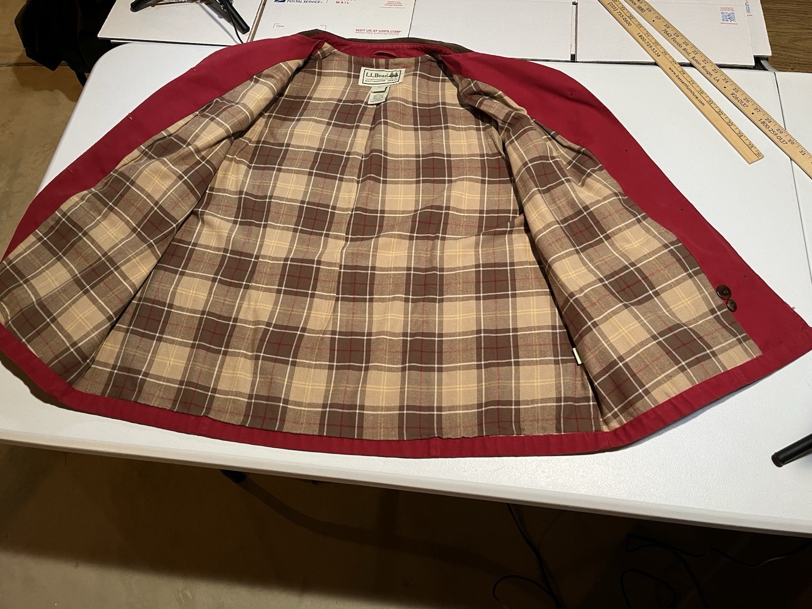 vtg LL Bean Womens XL 1X Red Chore Coat Barn Field Jacket Plaid Lined Corduroy