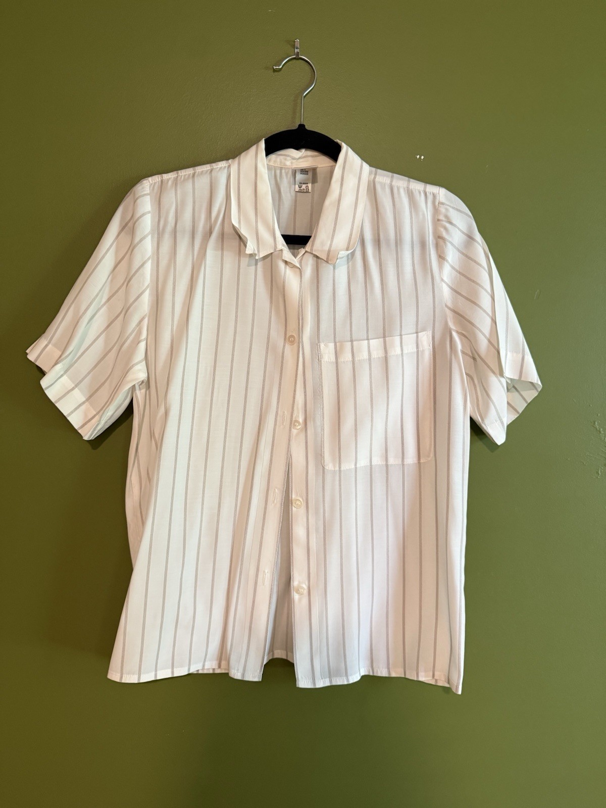 Mondi Vintage Blouse Womens 34 Cream Pinstripe Viscose Short Sleeve W Germany