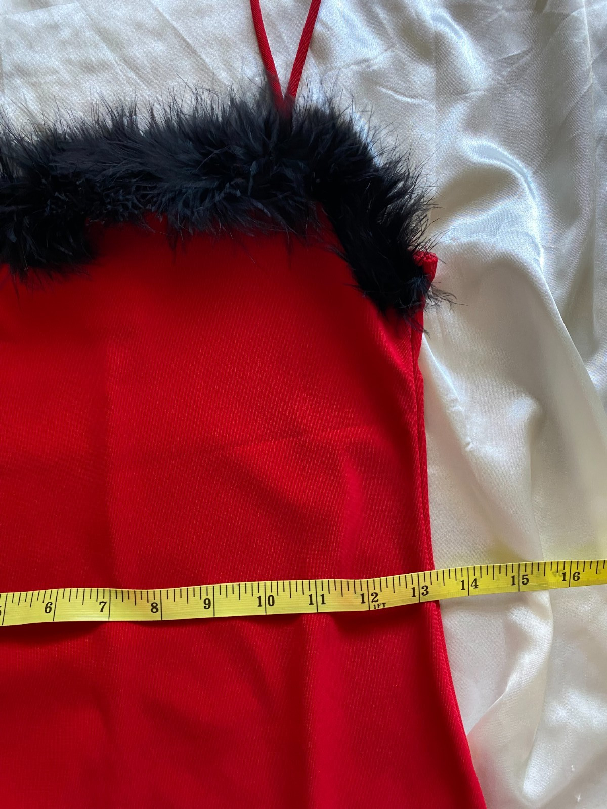 Vintage 1990s Red Mini Dress Black Feather Trim Party Grunge Small