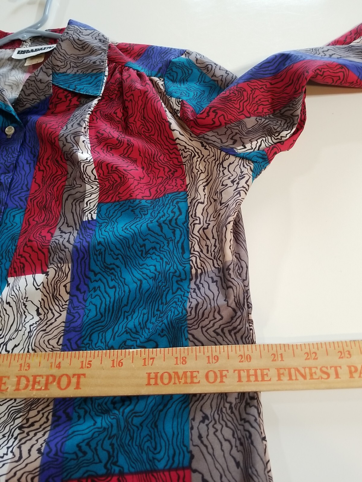 Bradley Top Womens 14 Vintage 70s Patchwork Print Long Sleeve Button Silky