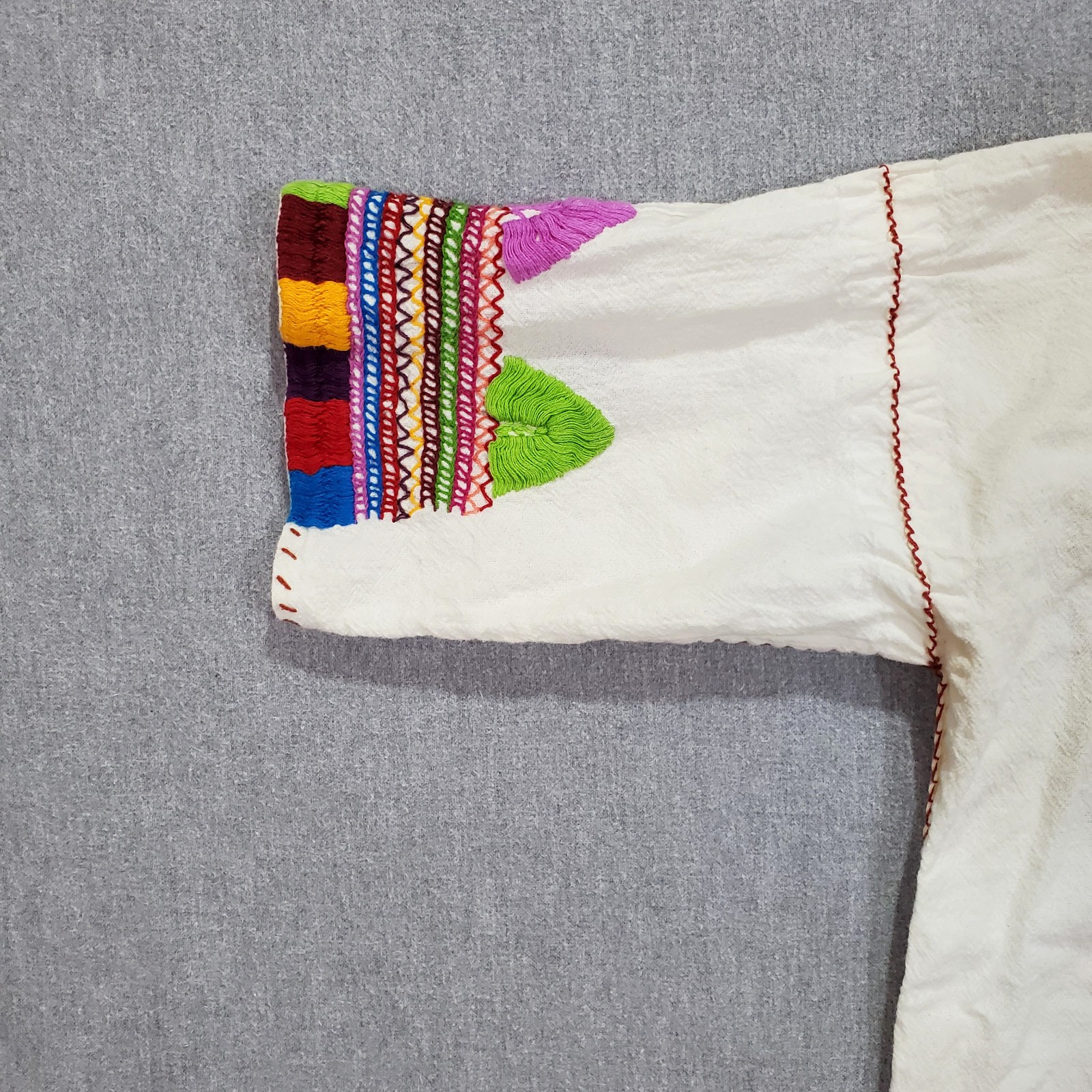 Vintage Handmade Embroidered Mexican Ethnic Cotton Blouse Boho Folk Top