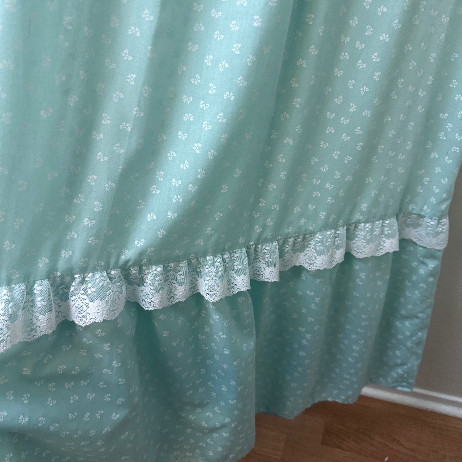 Carol Bennett Hawaii Vintage Blue Bow Print Lace Ruffle Maxi Dress 70s Prairie
