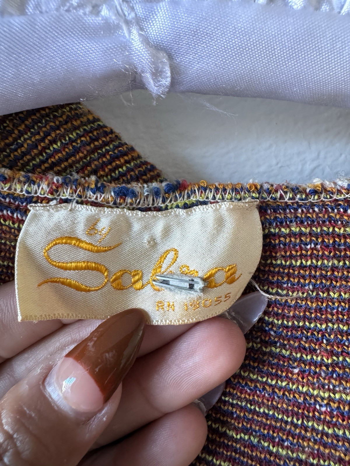 Vintage 1970’s Folkloric Hooded Cape In Novelty City Pattern By Sabra Knitwear