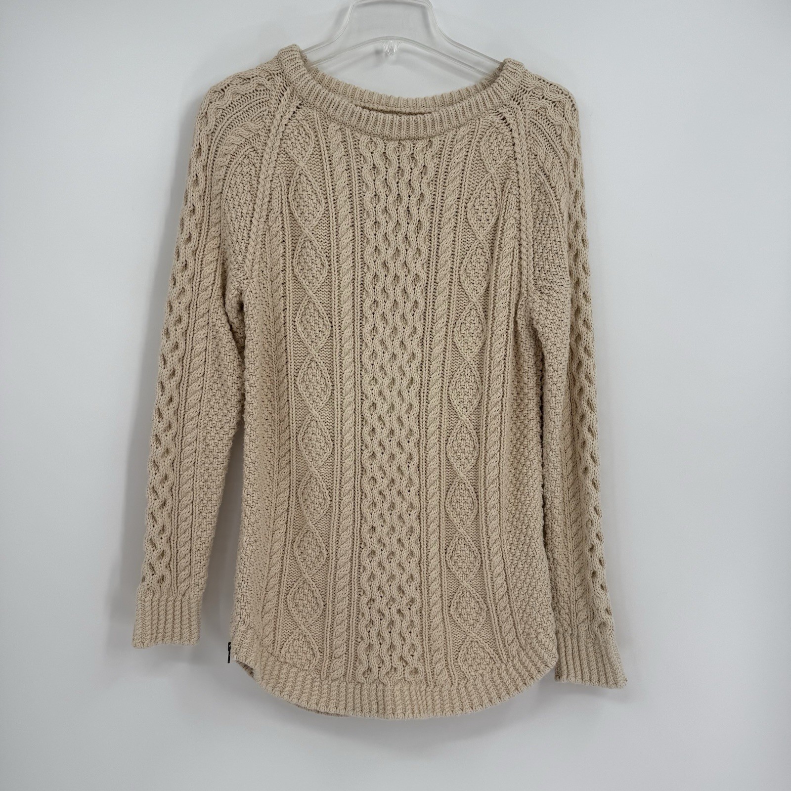 LL Bean Signature Cotton Fisherman Sweater Women’s Size Small Cream Pullover