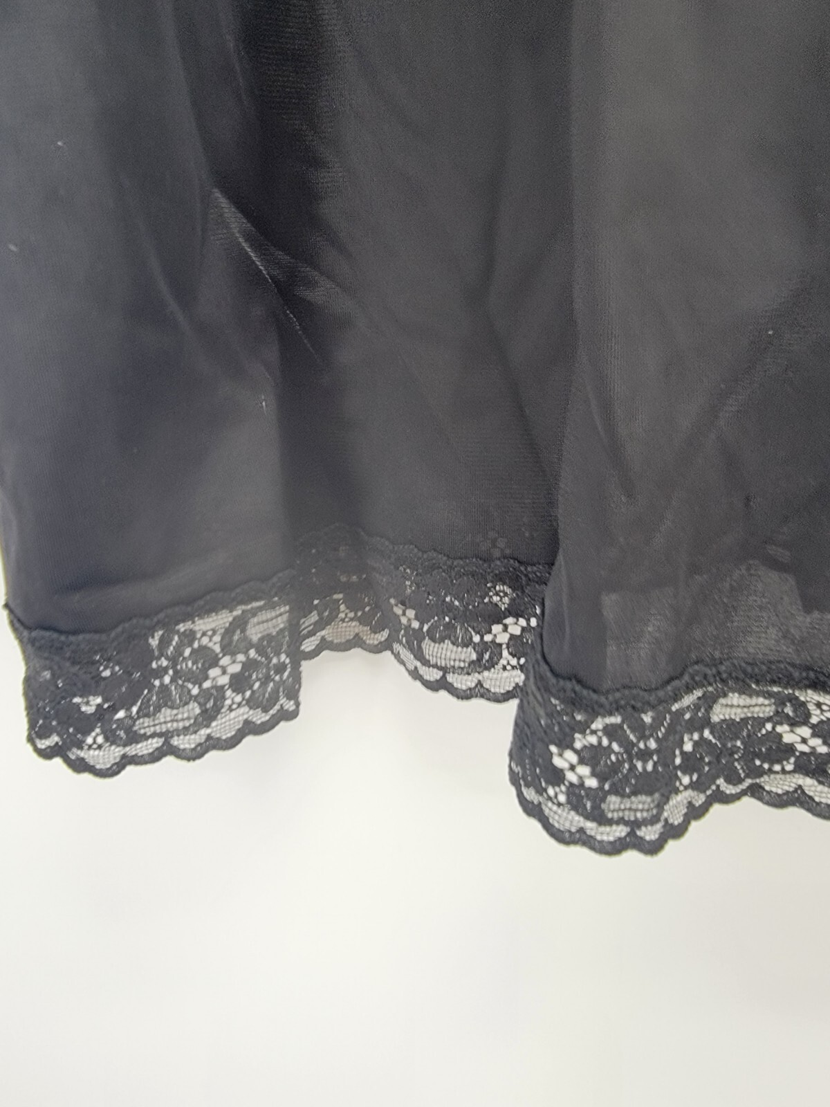 Womens Vintage Vanity Fair Black Slip Dress Size 32 L Lace Semi Sheer