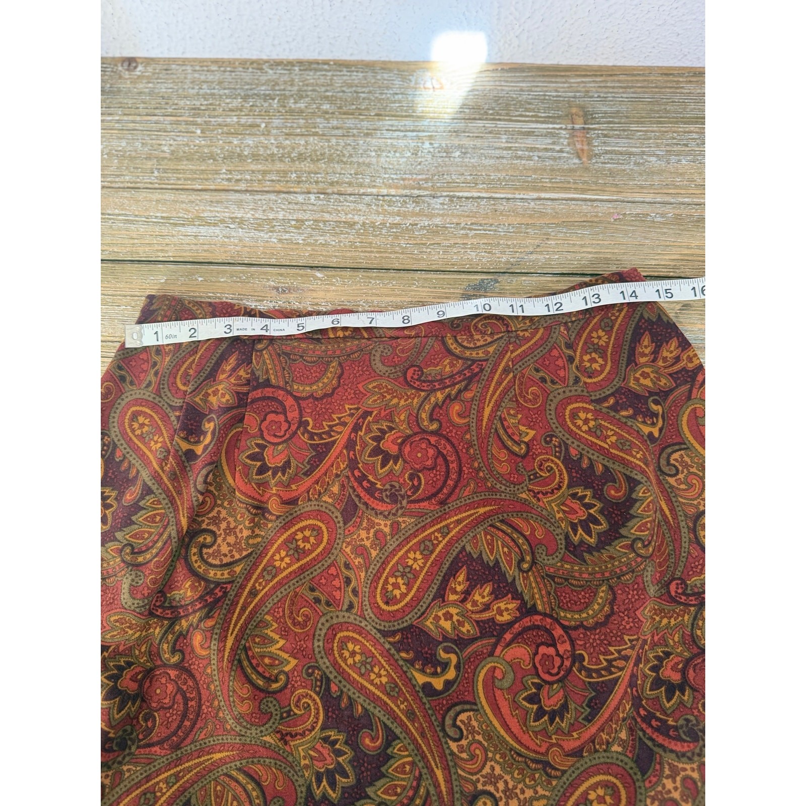 Vintage Midi Skirt Paisley Burgundy Rust Womens 1990s Size 12 Boho Cottagecore