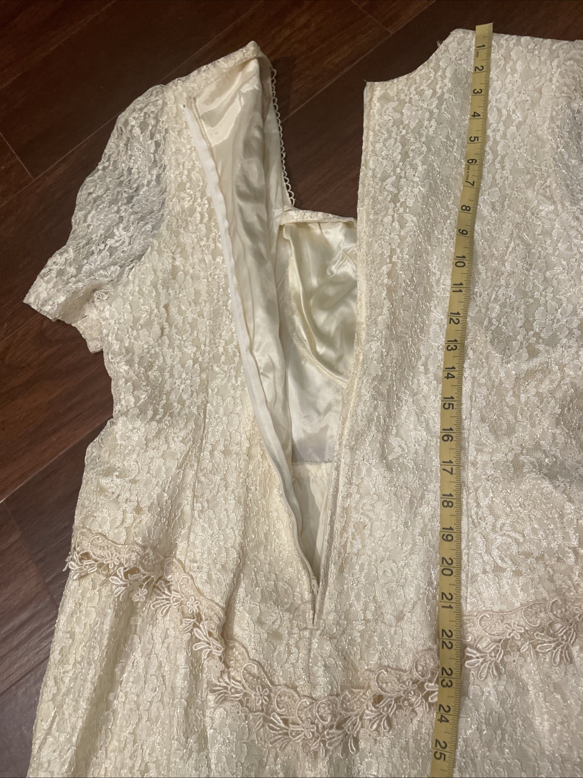 Vintage Speed Fashion Ivory Long Lined Dress Lace Size 19 Wedding