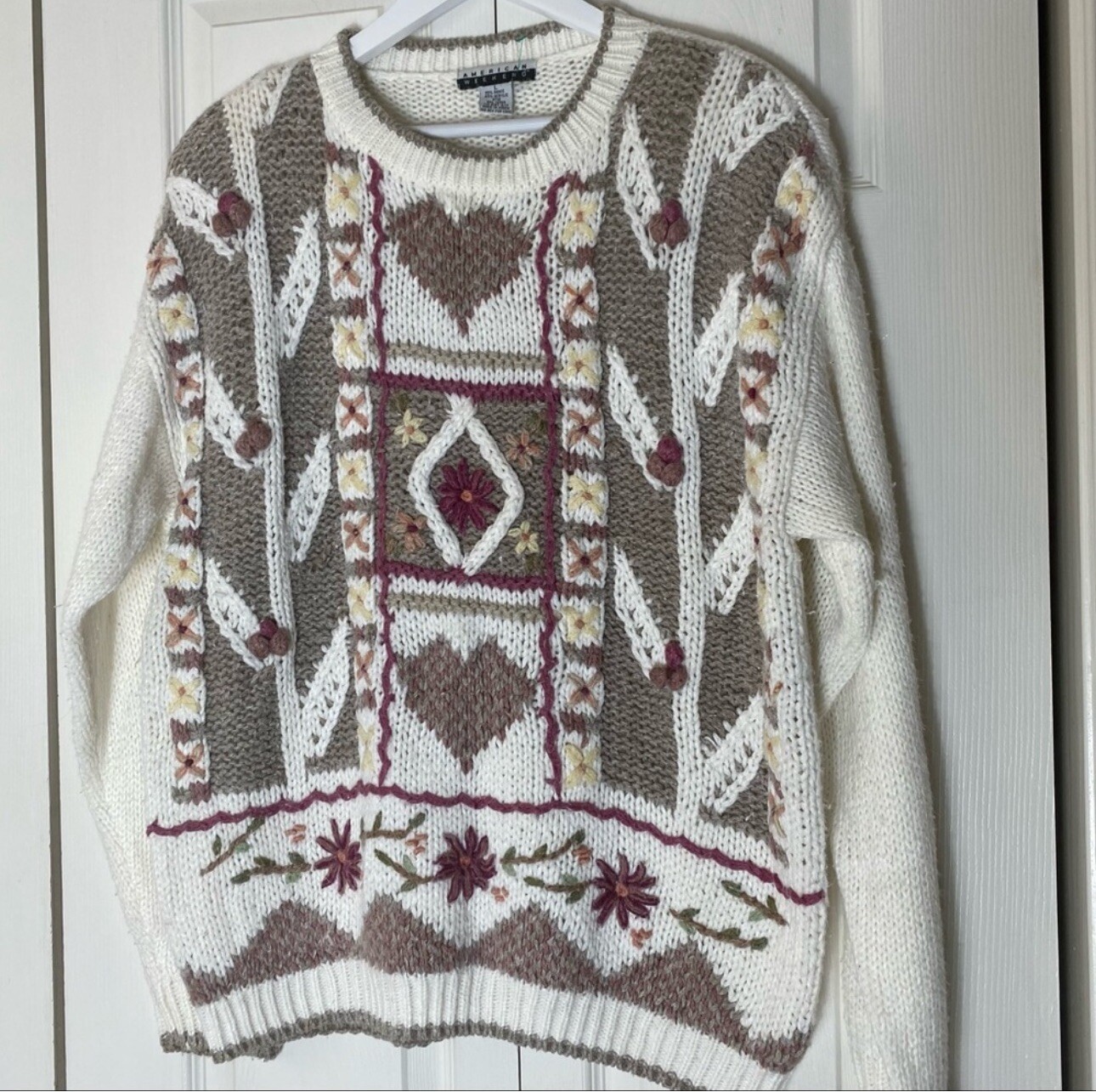 Vintage American Weekend Cardigan Sweater, Cottage Core Size Large Neutral