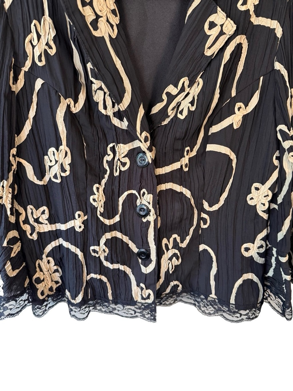 Vintage Joseph Ribkoff Black Tan Lace 3/4 Blazer Jacket Size 14 Wedding Office