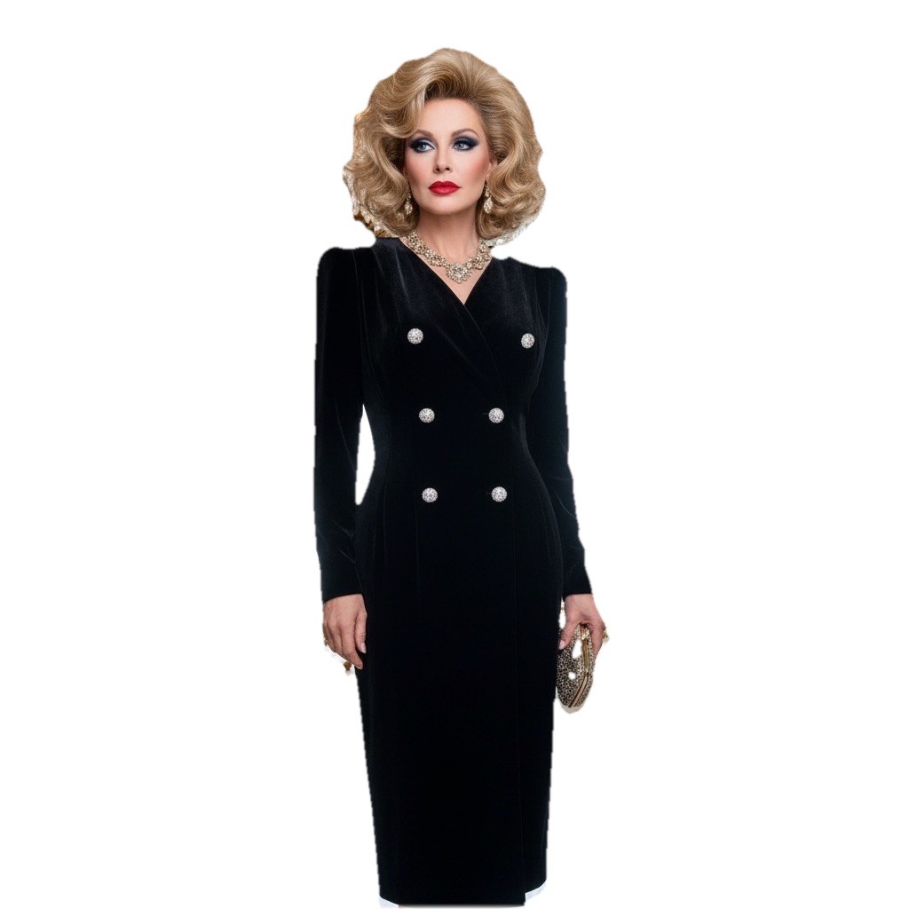 VTG Albert Nipon EXECUTIVE 80’s Black Velvet Coat Dress DYNASTY Alexis Jeweled 6