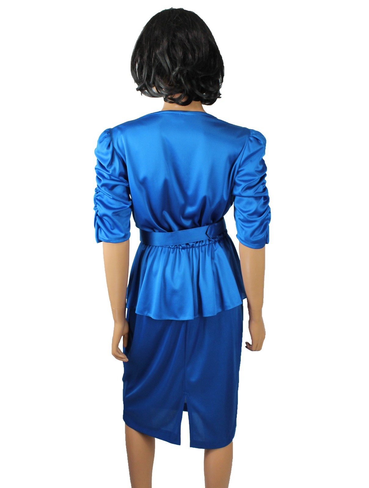 80s Cocktail Gown Sz 13 M L Vintage Sparkly Blue Peplum Stretchy Prom Dress