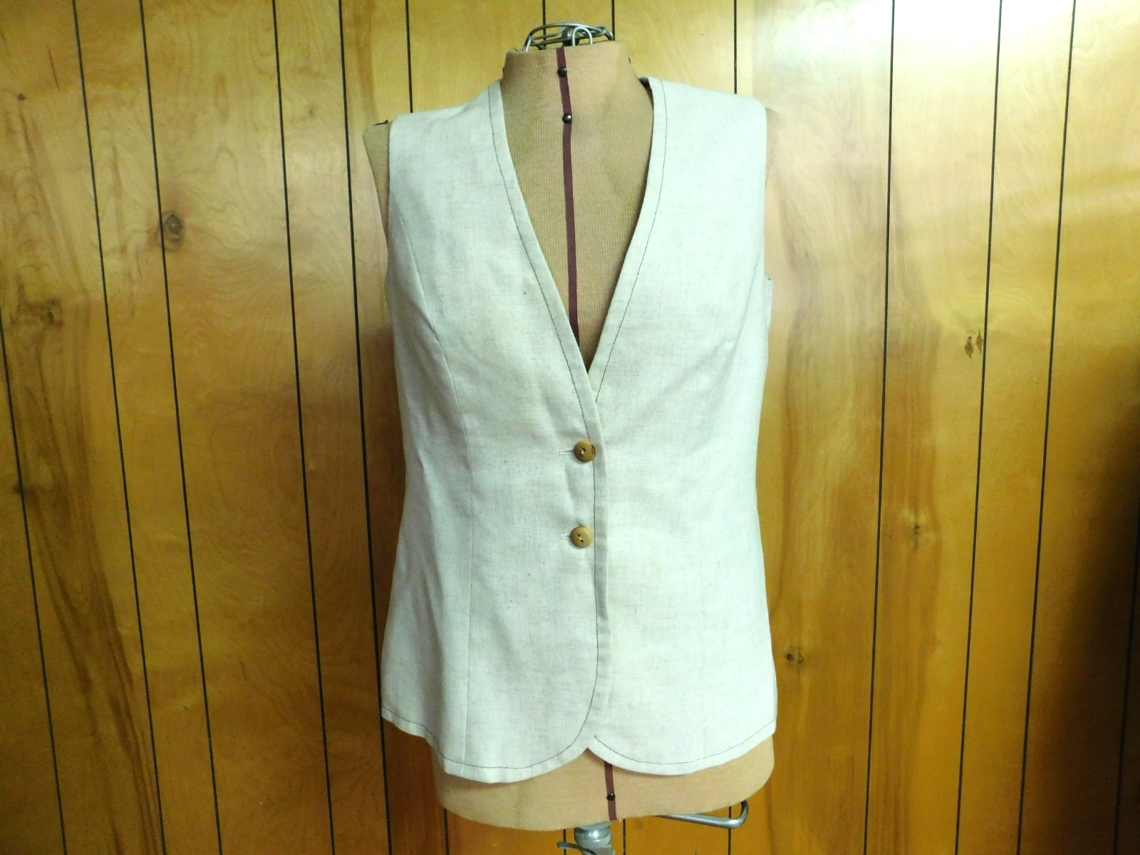 Vintage 1970’s SPORTEMPOS Linen Cream Vest Waist 35″