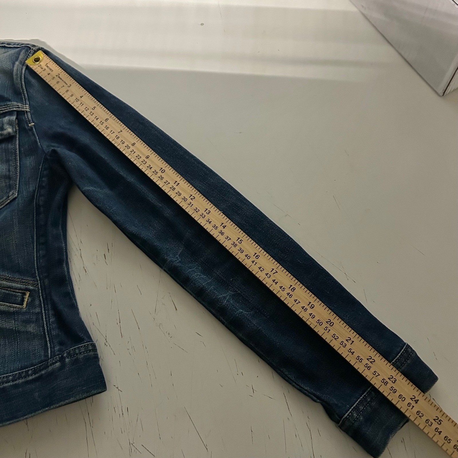 Vintage USA made 7 For All Mankind Denim Trucker Jacket Medium Wash Cinch