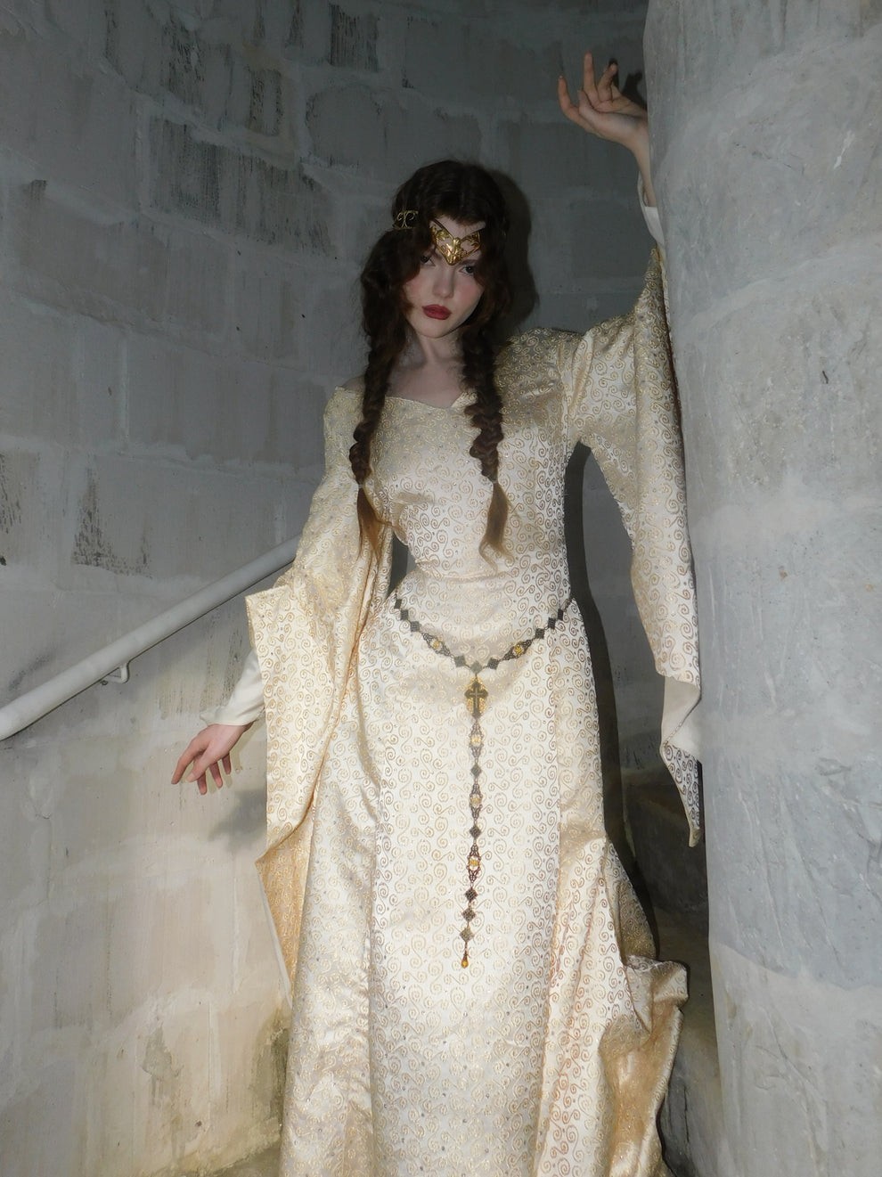 1930s Vintage Spanish Silk Gold Embroidered Medieval Brocade Gown