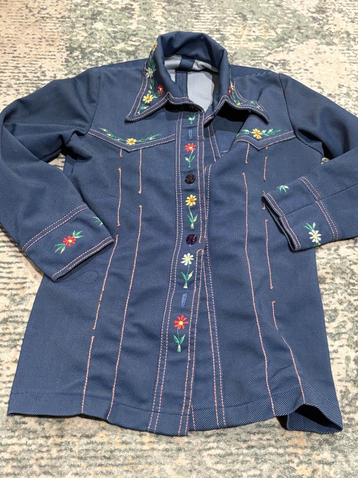 Handmade 1970s Women’s embroidered polyester leisure suit *flaw