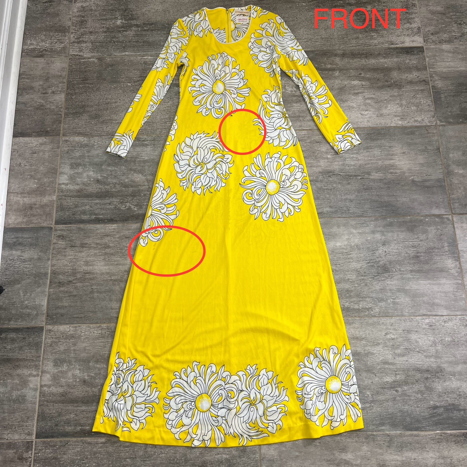 Mr. Dino Golden Door Vintage Maxi Dress Floral Yellow Women’s Size 8 **READ**
