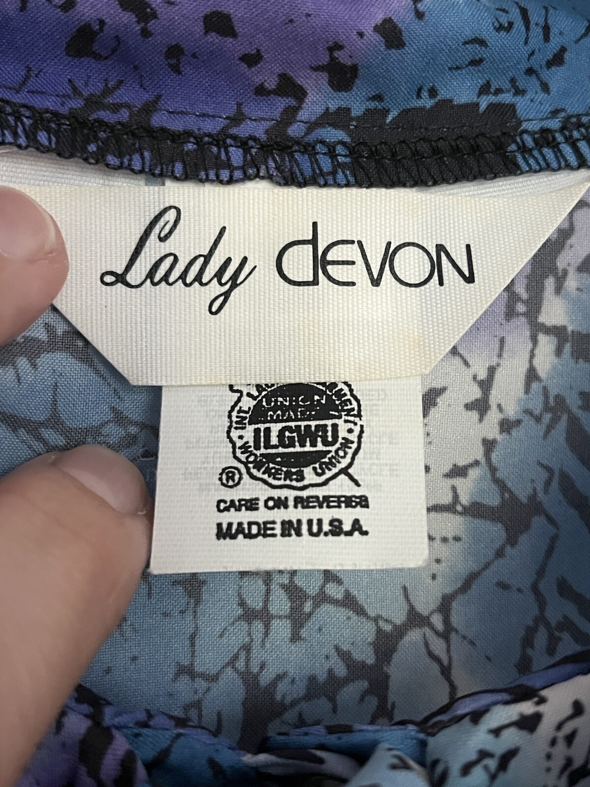 Vintage Made in USA Lady Devon 24W blouse top shirt Blue Purple Black 80s 90’s