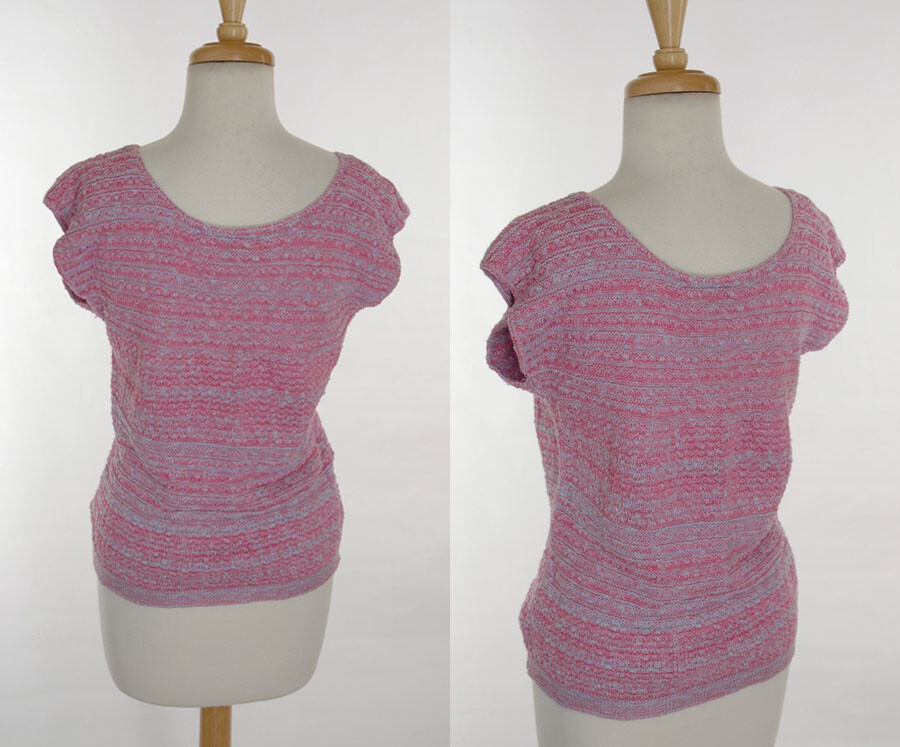 Vintage 1980s SMALL Pastel Pink & Baby Blue Stripe Spring Knit Nubby Sleeveless
