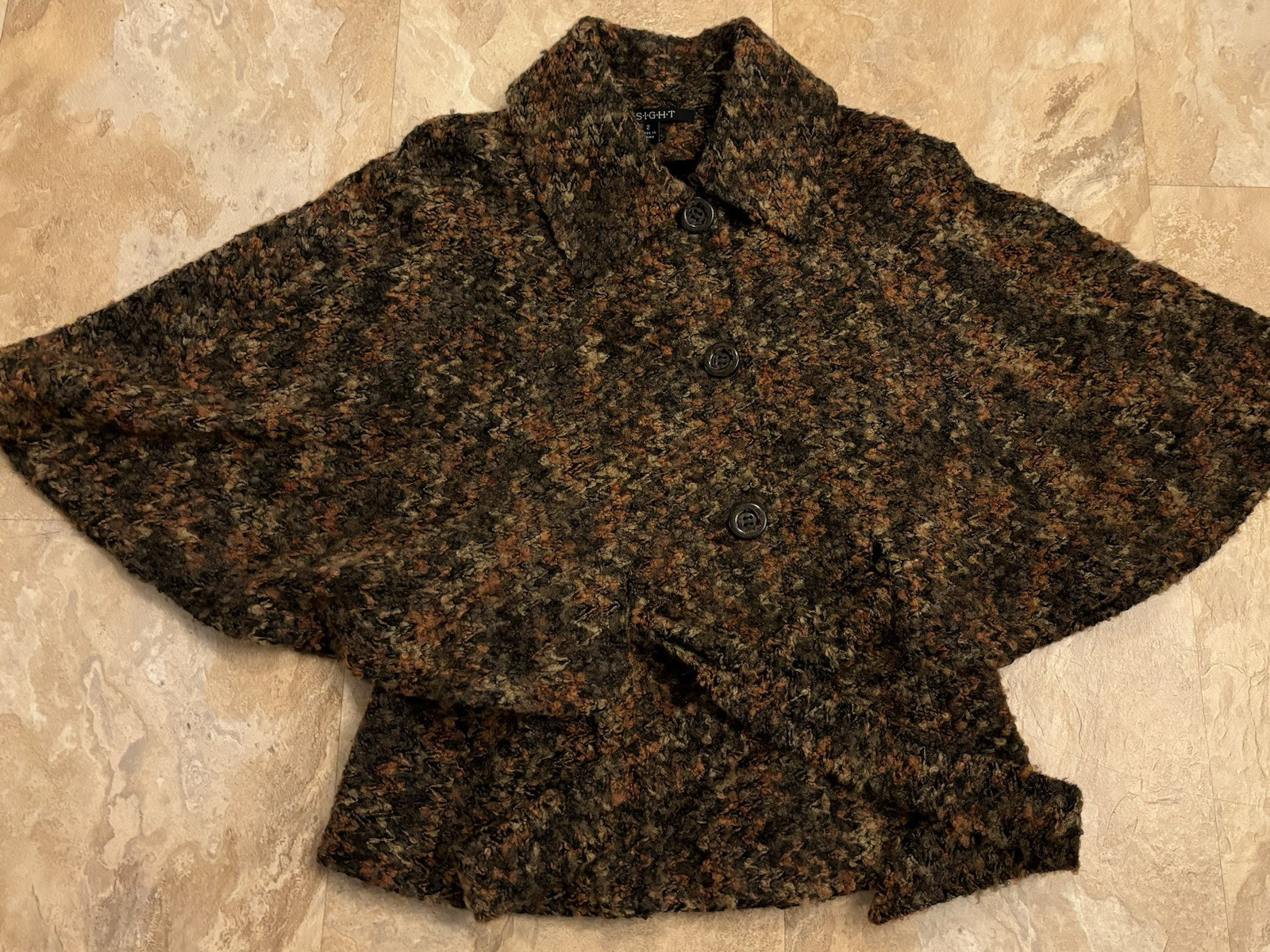 Vintage Insight Wool Unique Belted Caped Boho Sweater Jacket Womens Size 2 Rare