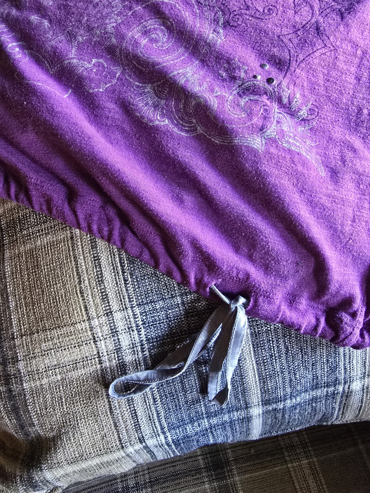 XL Adiktd Y2K Silver Studded Purple Top With Satin, Lacy, Silver Style Sleeves