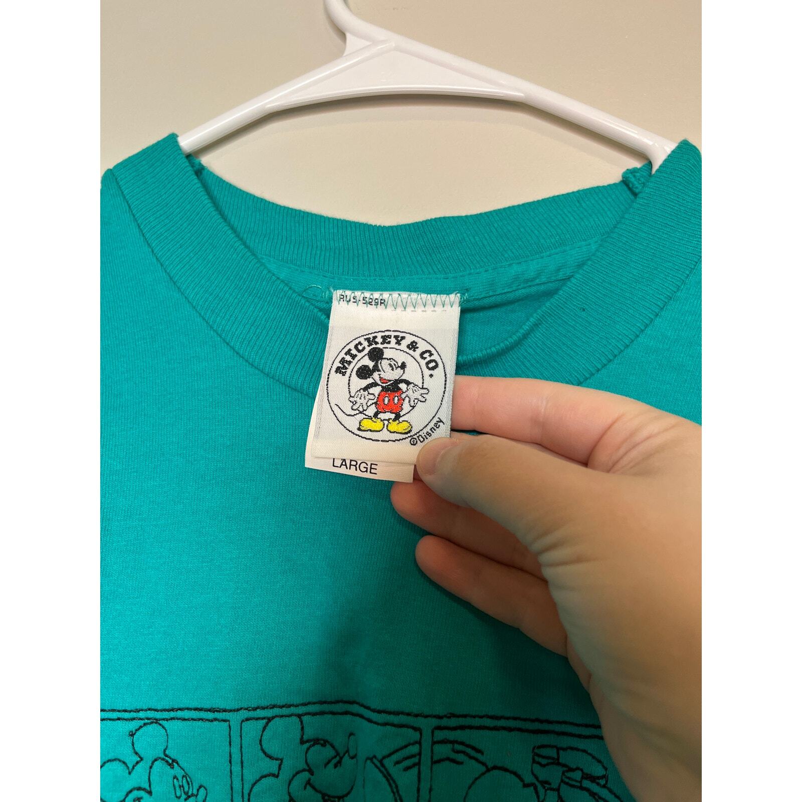 Vintage 1990s Disney Parks Mickey Co Teal Animation Sketch Character Shirt L