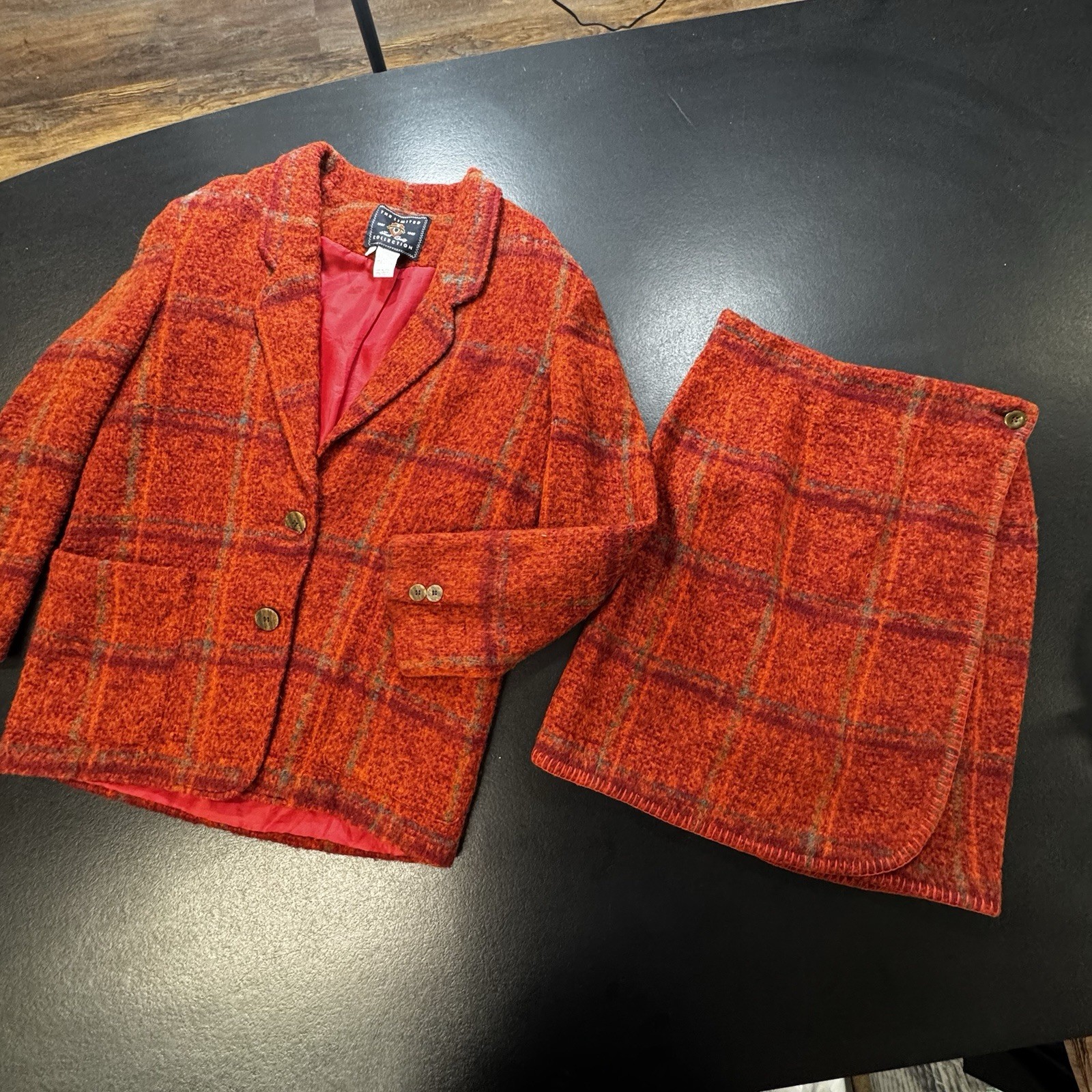 The Limited Vintage 90s Orange Red Plaid Skirt Suit Women’s Size M