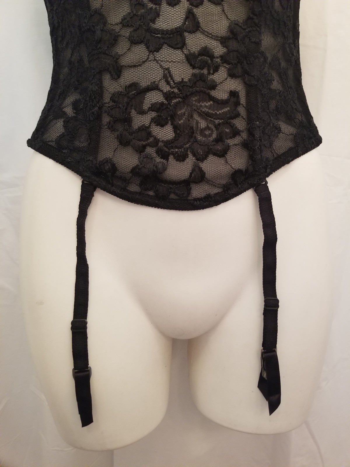 Vintage Frederick’s Of Hollywood Black Lace Wired Corsette Bustier Long Line 36B
