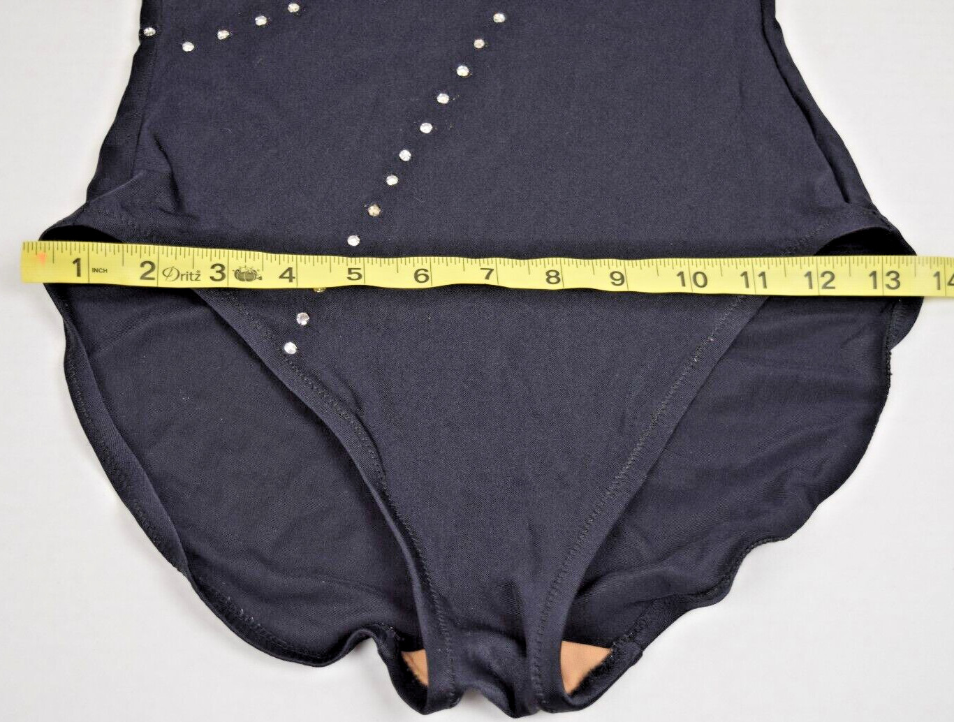 Vintage Swimsuit DeWeese Size 10/32 S/M 60s Black Rhinestone Stripes 1 Shoulder