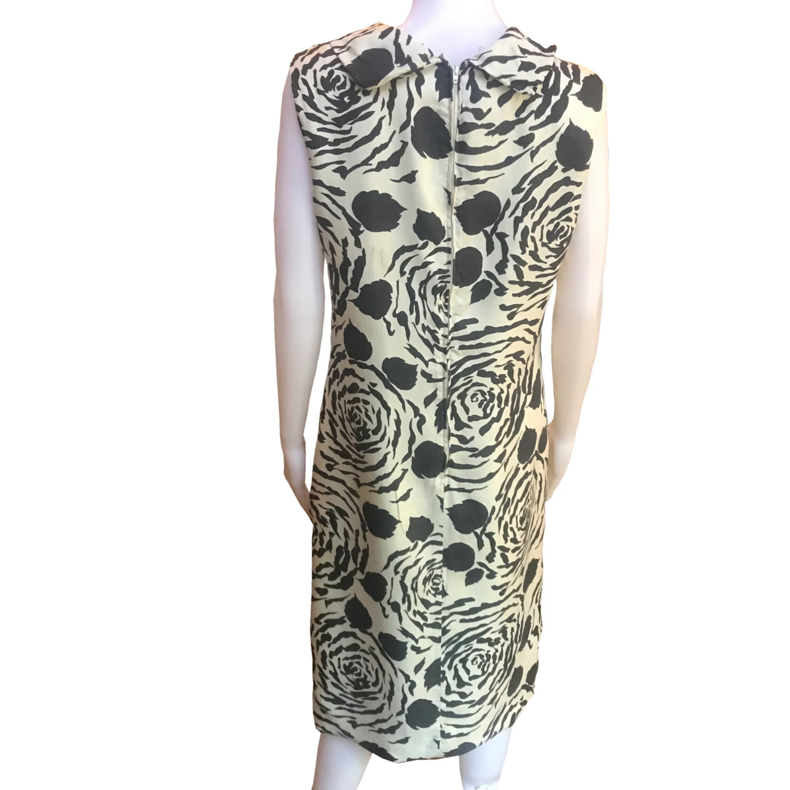 Vintage 1960s Raw Silk Sleeveless Sheath Cowl Neck Floral Print Size L