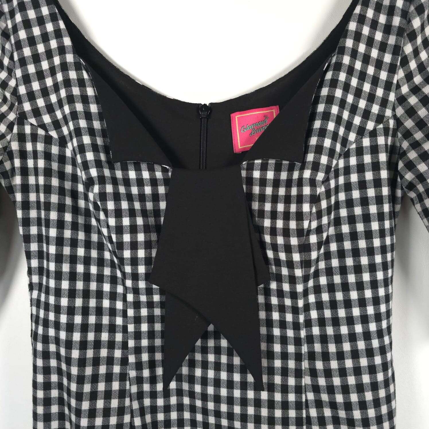 GLAMOUR BUNNY Jacky 60s Jacky Pencil Dress Gingham Back Slit Chic Bow Size XS