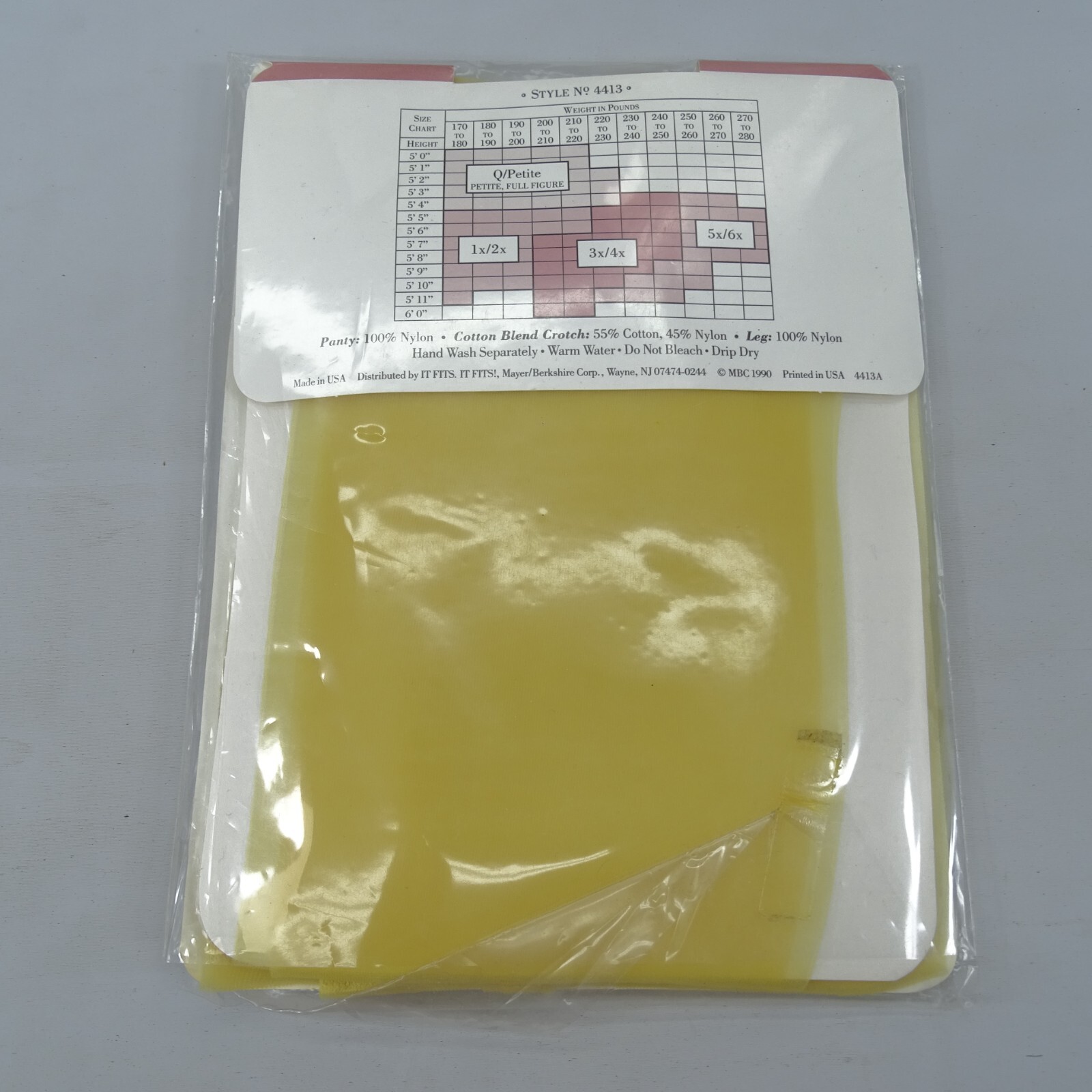 BERKSHIRE Stockings QUEEN Sandalfoot Sunburst Yellow 5X-6X Nylons 1990 Sheer USA