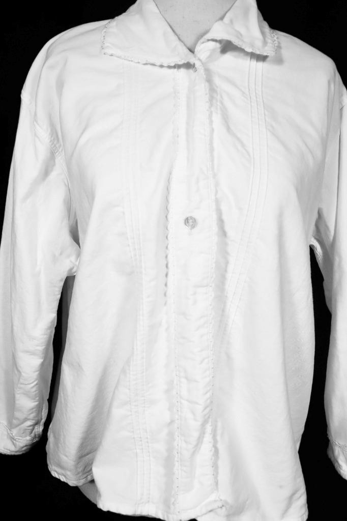 Plus Size Antique French 1920’s White Cotton Flannel Lined Blouse Exc Cond